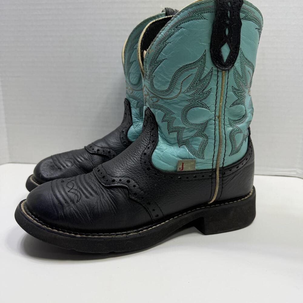 Justin Gypsy L99 Boots Womens Size 8 Black Turquoise Leather Western Cowgirl